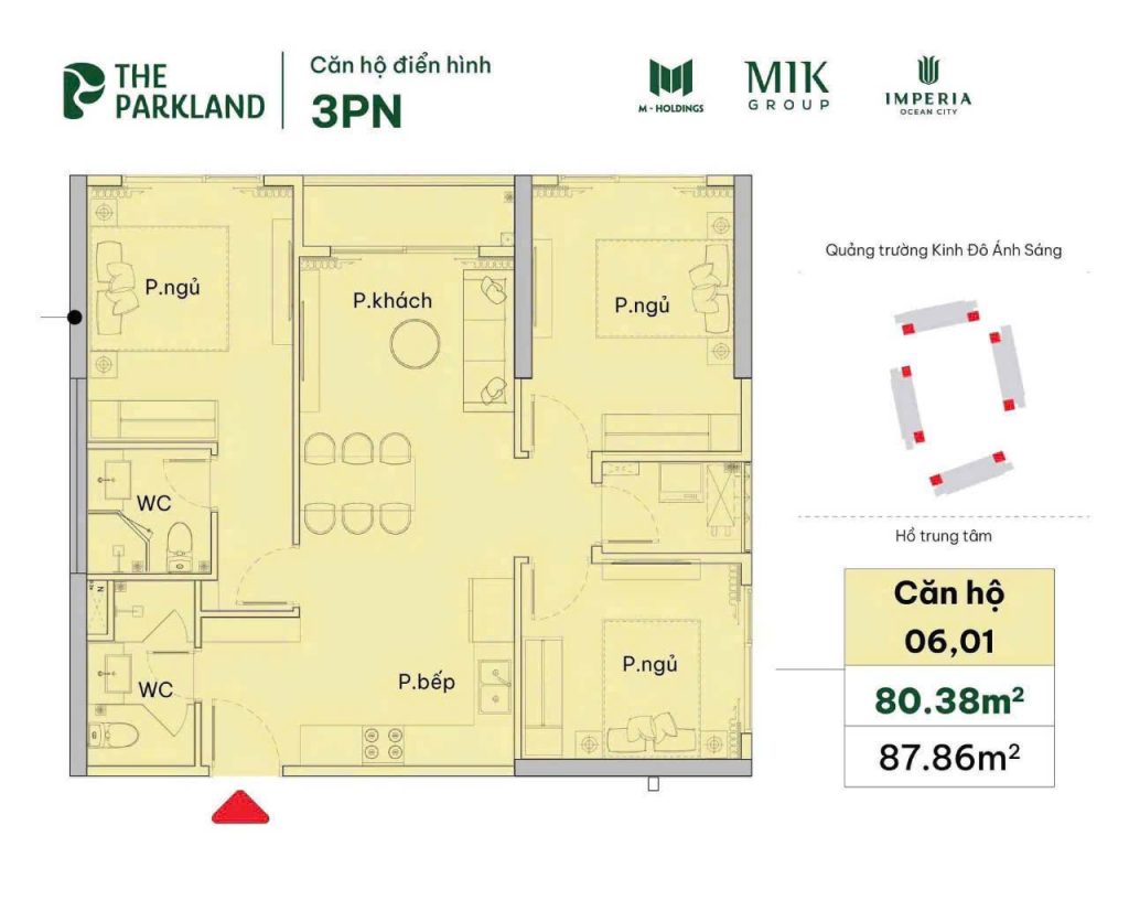 Thiết kế căn hộ 3 PN dự án The Parkland