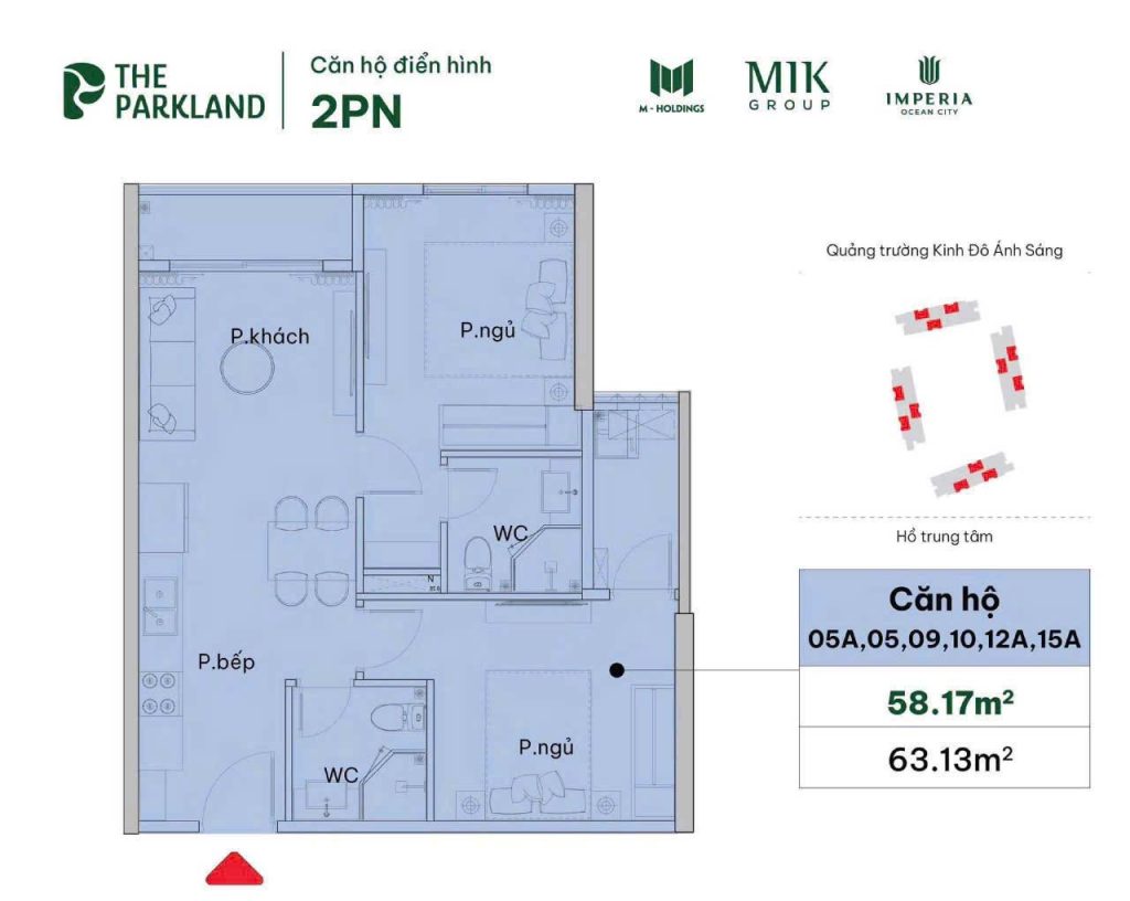 Thiết kế căn hộ 2 PN dự án The Parkland