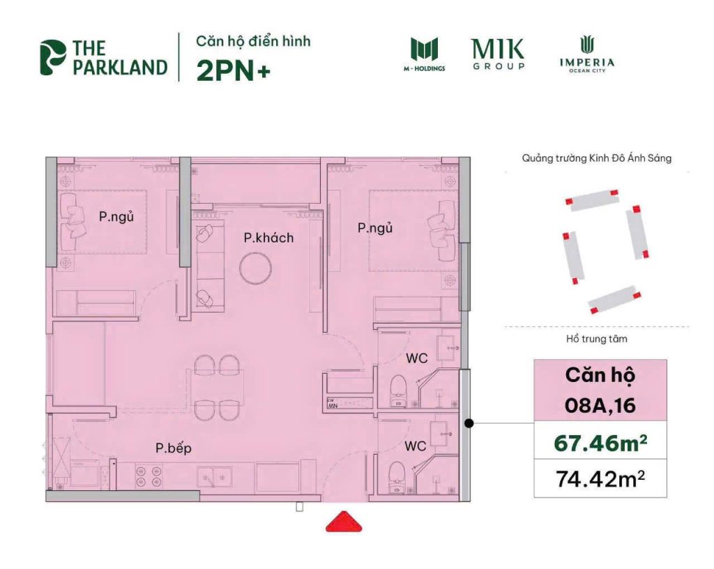 Thiết kế căn hộ 2 PN+ dự án The Parkland