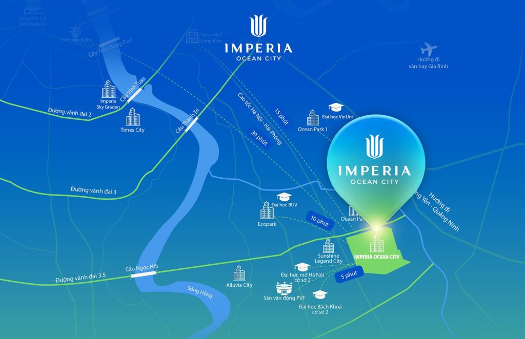 The Parkland Imperia Ocean City – tâm điểm giao thoa của loạt đại đô thị và trường đại học hàng đầu, kết nối linh hoạt chỉ từ 5–15 phút tới Ocean Park, Ecopark, VinUni, BUV và các trục giao thông huyết mạch